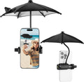 Strong Clip Phone Umbrella for Sun, Mini Tanning Shade Cover for Cell Iphone/Android (Black) (1-Pack)
