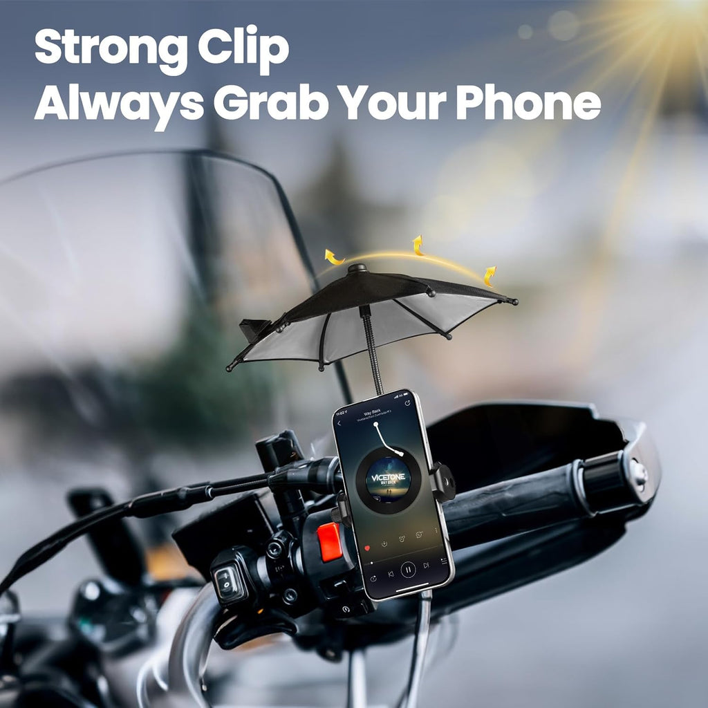 Strong Clip Phone Umbrella for Sun, Mini Tanning Shade Cover for Cell Iphone/Android (Black) (1-Pack)