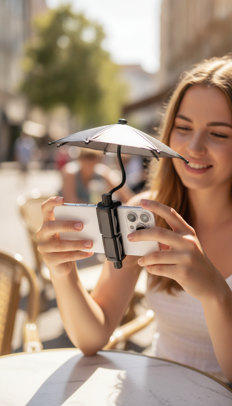 Clip-On Phone Umbrella Sun Shade — UPF 50+ Screen Protector